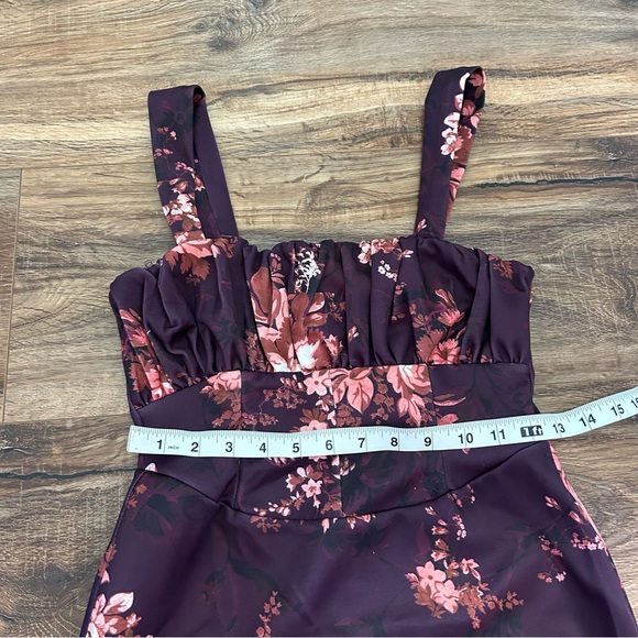 ASOS Floral Corset Pencil Ruched Bust Midi Dress in Burgundy Purple 6 NWOT - Picture 11 of 13
